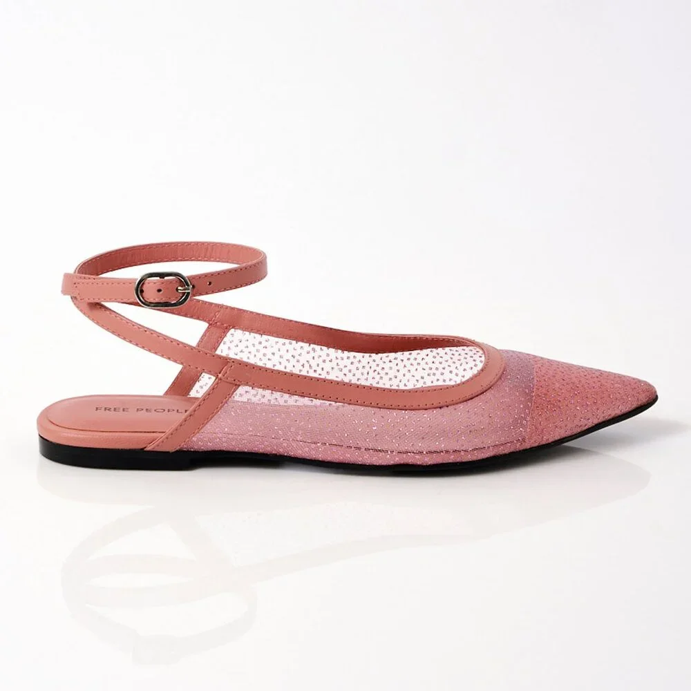 🎉LAST CHANCE🎉 FREE PEOPLE Sheer Glitter Jules Flats / Cloud Pink - Picture 6 of 10